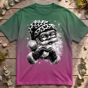 Leopard Print Santa Hat Png, Vintage Hand Heart Santa Claus Graphic, Trendy Retro Christmas Sublimation, Boho Winter Holiday Shirt Design