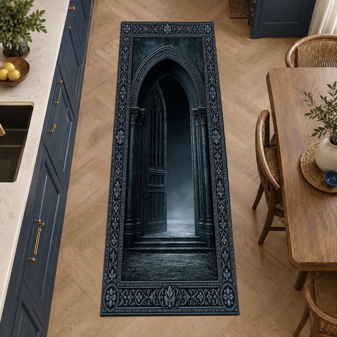 Gothic Archway Runner Rug, Medieval Castle Doorway Hallway Carpet, Dark ...