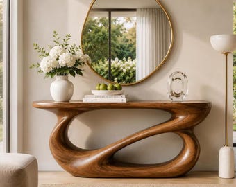 Solid Wood Entryway Console Table, Mid Century Modern Living Room Table, Organic Sculptural Furniture