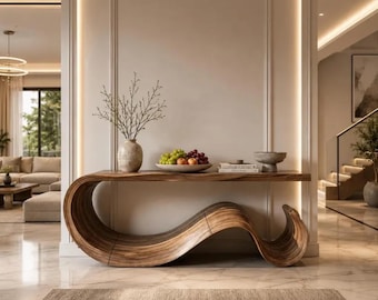 Mid Century Modern Console Table | Sculptural Walnut Entryway Table | Handmade Foyer Furniture