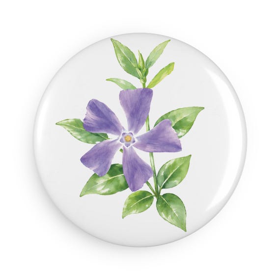 Purple Periwinkle Flower Magnet, Watercolor Botanical Fridge Magnet, Purple Floral Magnet by Bill Shew