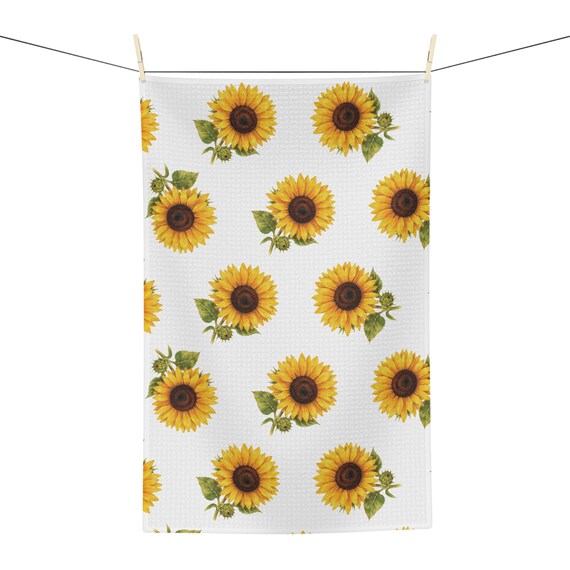Sunflower Botanical Watercolor Tea Towel, Sunflower Kitchen Towel by Bill Shew