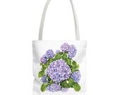 Purple Hydrangea Watercolor Tote Bag | Botanical Floral Carryall (100% Polyester), alternate view (Bill Shew)