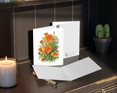 8 cards - Orange Marigold Botanical Watercolor Greeting Card, Golden Floral Art Note, alternate view (Bill Shew)