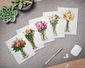 Watercolor Bouquet Note Cards, Assorted Vase Flowers (Set of 5), detail view (Bill Shew)