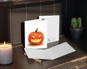 Jack O Lantern Watercolor Halloween Card, Spooky Pumpkin Art Greeting, alternate view (Bill Shew)