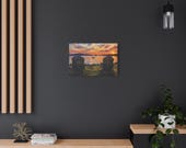 Adirondack Chairs Lakeside Sunset Canvas, Digital Art Print, in-room view (Bill Shew)
