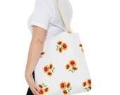 Blanket Flower Watercolor Tote Bag | Red Yellow Floral Canvas Market Shopper, in-room view (Bill Shew)