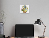 Mixed Flower Basket Botanical Watercolor Art | Colorful Spring Bouquet Wall Decor, in-room view (Bill Shew)