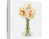 White Daffodil Botanical Art Classic Stretched Canvas | Floral Vase Wall Decor, detail view (Bill Shew)