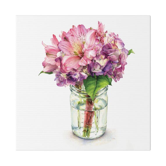 Pink Purple Floral Bouquet Botanical Art Classic Stretched Canvas, Bill Shew canvas print