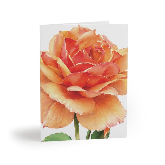 Peach Coral Rose Greeting Card, Botanical Watercolor Art, Blank Floral Note Card Peach Coral Rose Greeting Card, Botanical Watercolor Art, Blank Floral Note Card by Bill Shew