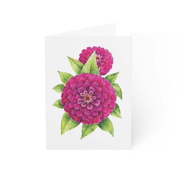 Magenta Zinnia Greeting Card, Digital Art Print, Botanical Card, Blank Inside for Any Occasion, Bill Shew wall art print