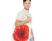 Red Poppy Watercolor Tote Bag, Botanical Floral Canvas Bag, Poppy Flower Tote, detail view (Bill Shew)