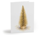 Watercolor Christmas Tree Greeting Card, Rustic Holiday Art, Minimalist Winter Design by Bill Shew