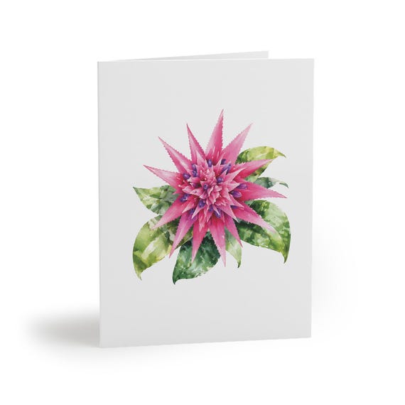8 cards - Pink Bromeliad Watercolor Greeting Card, Tropical Floral Botanical Art (Blank) by Bill Shew
