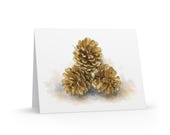 Golden Pinecone Christmas Greeting Card, Watercolor Holiday Card, Gold Pinecone Art by Bill Shew