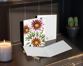 White Gazania Botanical Watercolor Greeting Card, Burgundy Floral Art, alternate view (Bill Shew)
