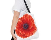 Red Poppy Watercolor Tote Bag, Botanical Floral Canvas Bag, Poppy Flower Tote, framing detail (Bill Shew)