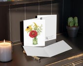 Red Zinnia Wildflower Botanical Greeting Card | Watercolor Floral Art (8, 16, or 24 Pack), alternate view (Bill Shew)