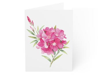 Pink Oleander Greeting Card, Digital Art Print, Botanical Card, Blank Inside