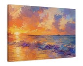 Textured Purple Sunset Fishing Boat Canvas Print, Tropical Seascape Wall Art, detail view (Bill Shew)
