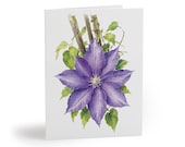 8 cards - Purple Clematis Watercolor Greeting Card, Botanical Floral Illustration by Bill Shew