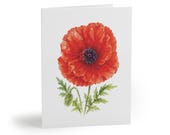 8 cards - Red Poppy Watercolor Botanical Card, Wildflower Floral Note (4.25" x 5.5") by Bill Shew
