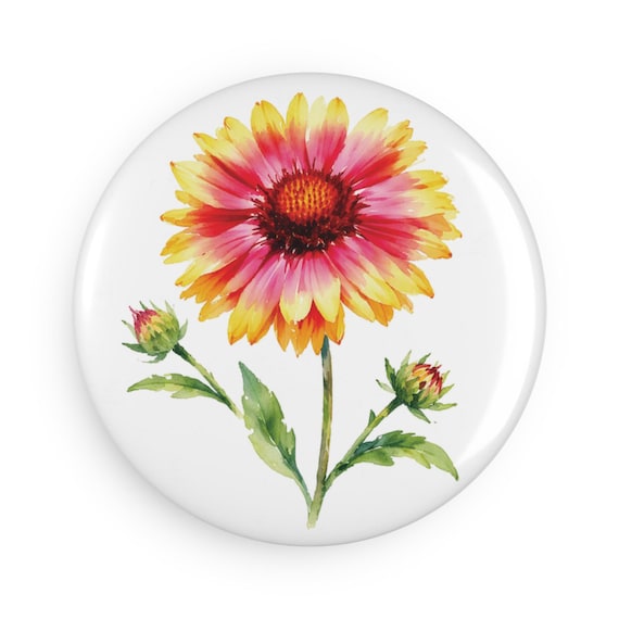 Pink Yellow Flower Magnet, Watercolor Floral Fridge Magnet, Botanical Flower Magnet by Bill Shew