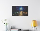 Night Pier Canvas Print, Glowing Indigo Lamplight Digital Art Print, Coastal Wall Art, Canvas Wall Decor., alternate view (Bill Shew)
