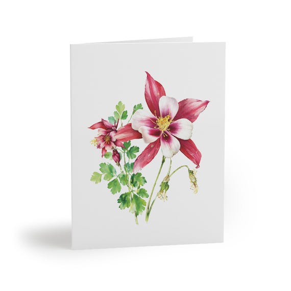 8 cards - Pink White Columbine Watercolor Greeting Card, Botanical Floral Note Card 8 cards - Pink White Columbine Watercolor Greeting Card, Botanical Floral Note Card by Bill Shew