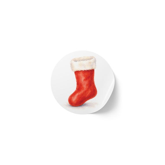 Christmas Stocking Sticker, Red Holiday Stocking, Christmas Sticker, Festive Winter Decor by Bill Shew