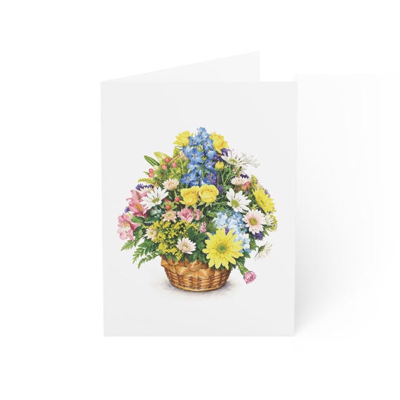 Flower Basket Greeting Card, Mixed Bouquet, Digital Art Print, Blank Inside, Bill Shew wall art print
