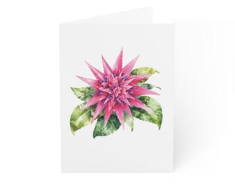 Pink Tropical Flower Greeting Card, Botanical Digital Art Print, Blank Inside for Any Occasion