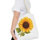 Sunflower Botanical Watercolor Tote Bag, Yellow Floral Canvas Carryall Bag, in-room view (Bill Shew)