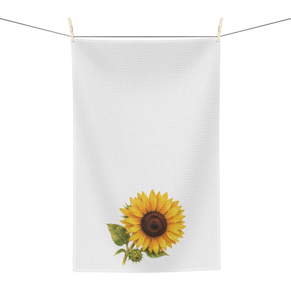 Sunflower Botanical Watercolor Tea Towel, Floral Kitchen Towel, Cottage Garden Dish Towel by Bill Shew