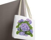 Purple Hydrangea Watercolor Tote Bag | Botanical Floral Carryall (100% Polyester), alternate view (Bill Shew)