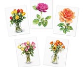 Watercolor Rose Note Cards, Assorted Bouquet Prints, Bill Shew note card set