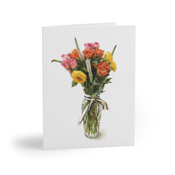 8 cards - Botanical Watercolor Flower Bouquet Card, Wildflower Floral Greeting by Bill Shew