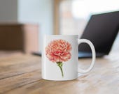 Carnation Mug, Watercolor Carnation Coffee Mug, Peach Pink Flower Mug, alternate view (Bill Shew)