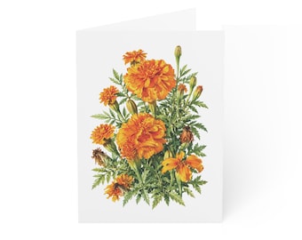 Marigold Bouquet Greeting Card, Digital Art Print, Botanical Card, Blank Inside