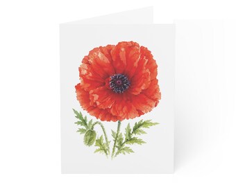 Red Poppy Flower Greeting Card, Bold Botanical Digital Art Print, Botanical Card, Blank Inside for Any Occasion