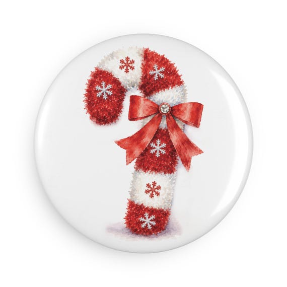 Red and White Candy Cane Magnet, Christmas Fridge Magnet, Snowflake Holiday Decor by Bill Shew