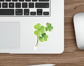 Clover Sticker, Four Leaf Clover Sticker, Shamrock Die Cut Sticker, detail view (Bill Shew)