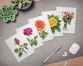 Rose Botanical Greeting Card Set of 5, Assorted Watercolor Floral Note Cards, Blank Inside, alternate view (Bill Shew)