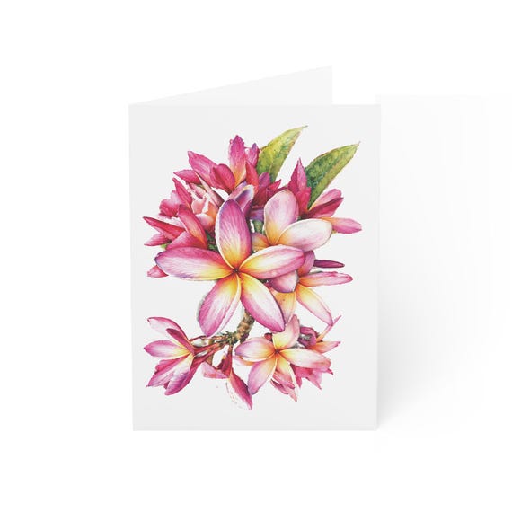 Pink Plumeria Bouquet Greeting Card, Tropical Frangipani Digital Art Print, Botanical Card, Blank Inside for Any Occasion., Bill Shew wall art print