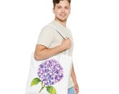 Purple Hydrangea Watercolor Tote Bag, Botanical Floral Shoulder Bag, detail view (Bill Shew)