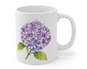 Hydrangea Mug, Purple Hydrangea Coffee Mug, Watercolor Flower Mug, Botanical Ceramic Mug by Bill Shew