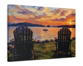 Adirondack Chairs Lakeside Sunset Canvas, Digital Art Print, detail view (Bill Shew)