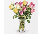 Multicolor Rose Bouquet Botanical Art Classic Stretched Canvas, Bill Shew canvas print
